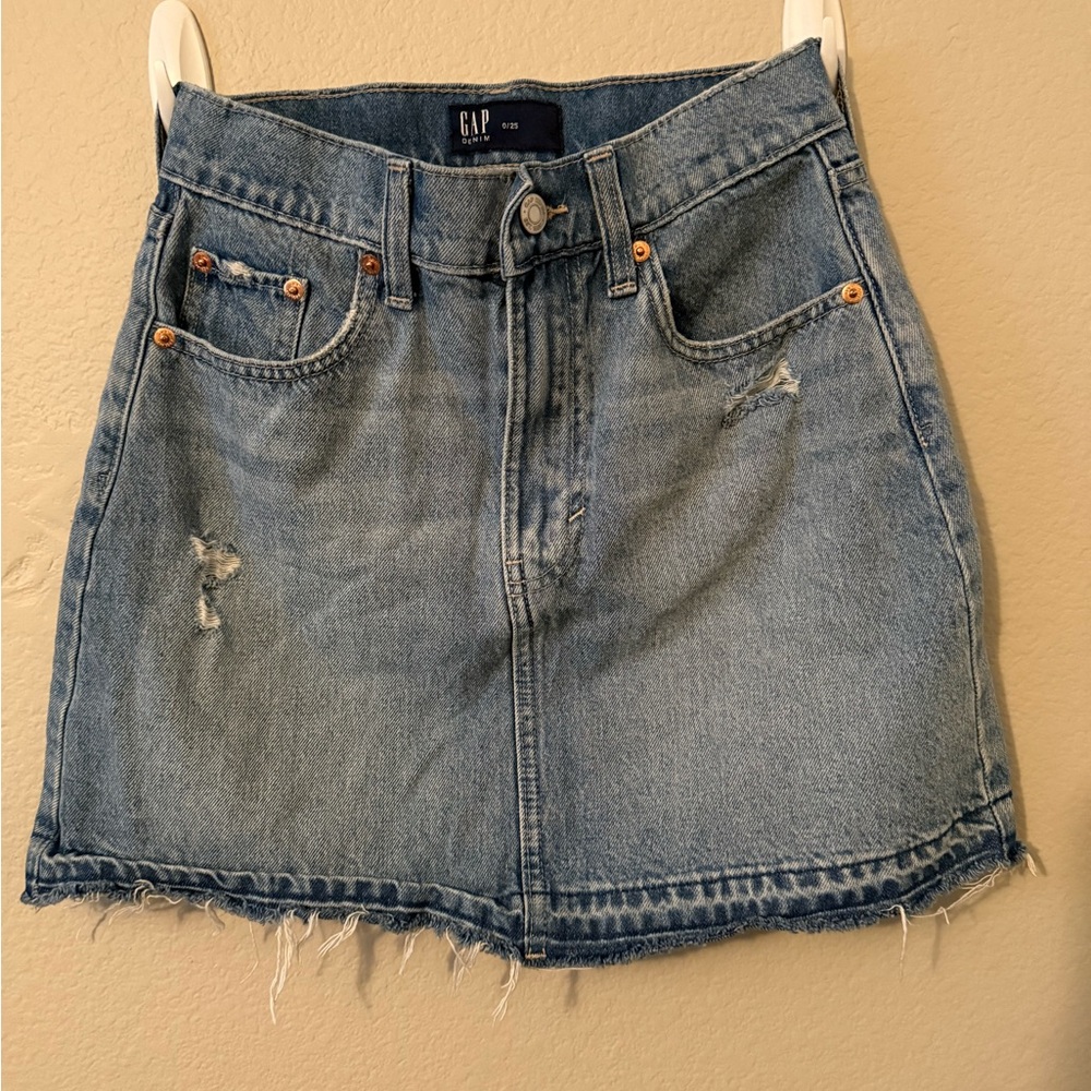 GAP Light Blue Distressed Denim Mini Skirt